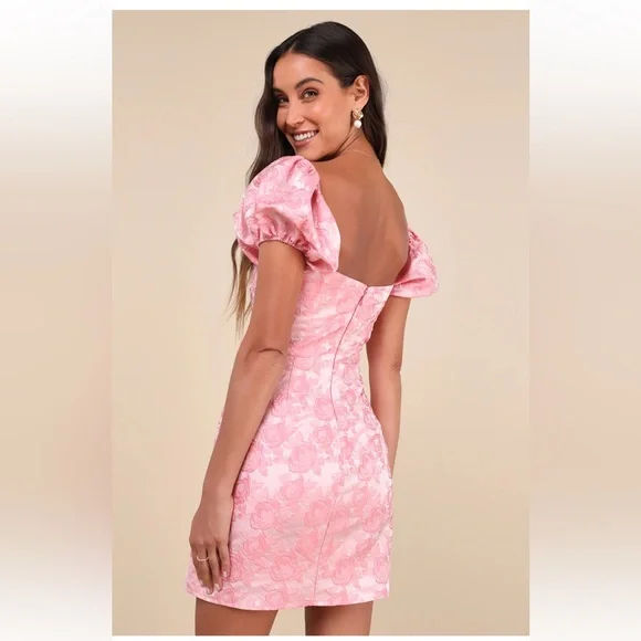 Lulu's Pink Puff Sleeve Mini Dress - Picture 4 of 6